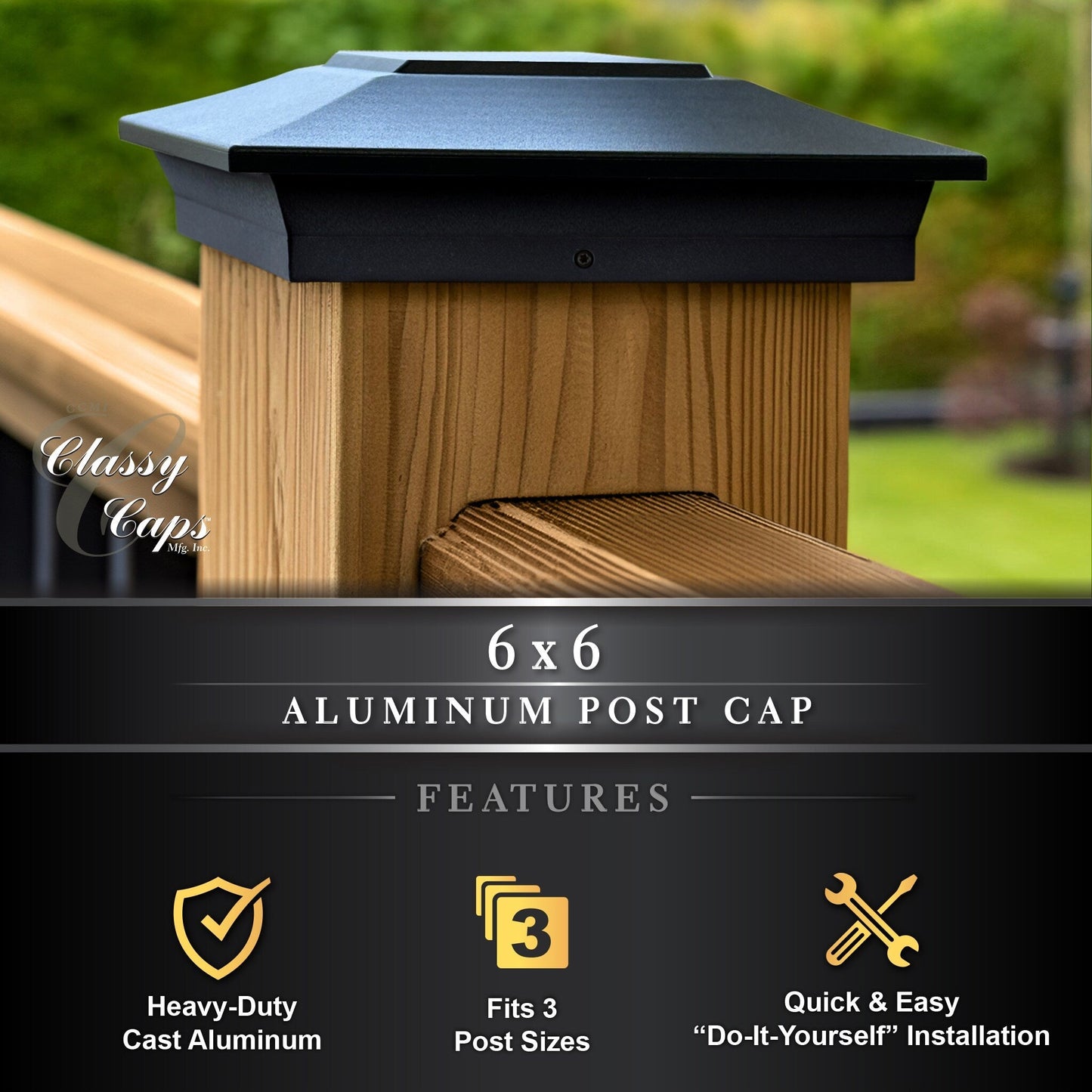 Classy Caps 6-in x 6-in Black Aluminum Deck Post Cap