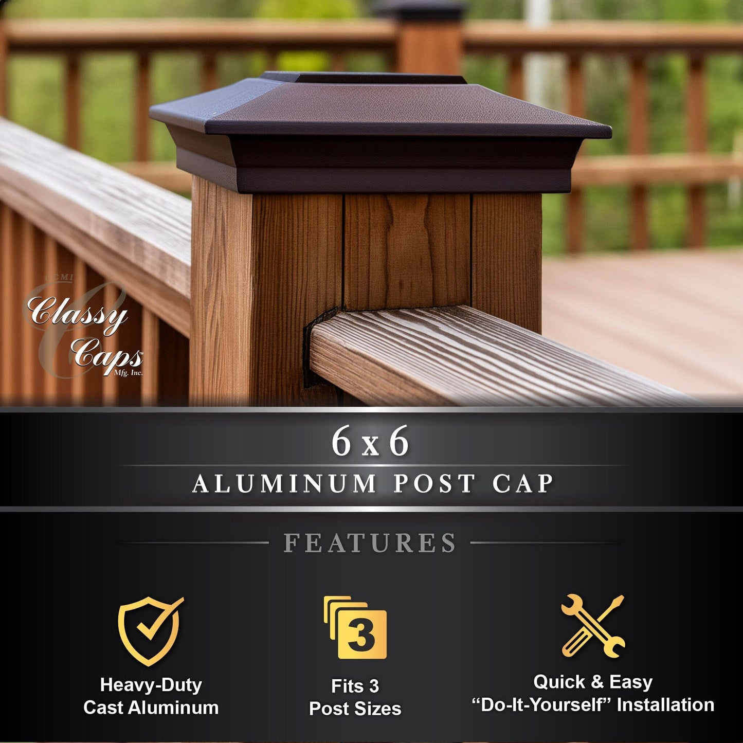 Classy Caps 6-in x 6-in Bronze Aluminum Deck Post Cap