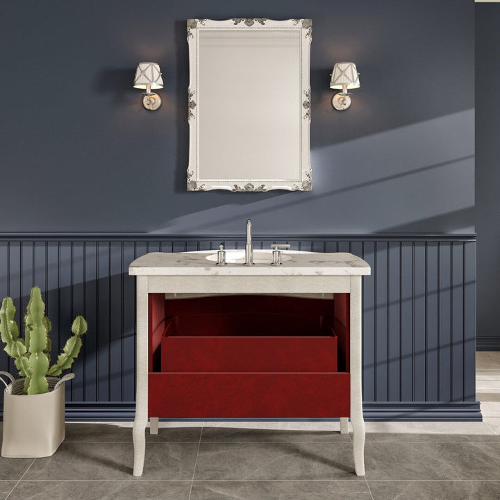 Eviva Monaco 38"W x 22"D Ivory Bathroom Vanity with White Carrara Marble Countertop and Undermount Porcelain Sink
