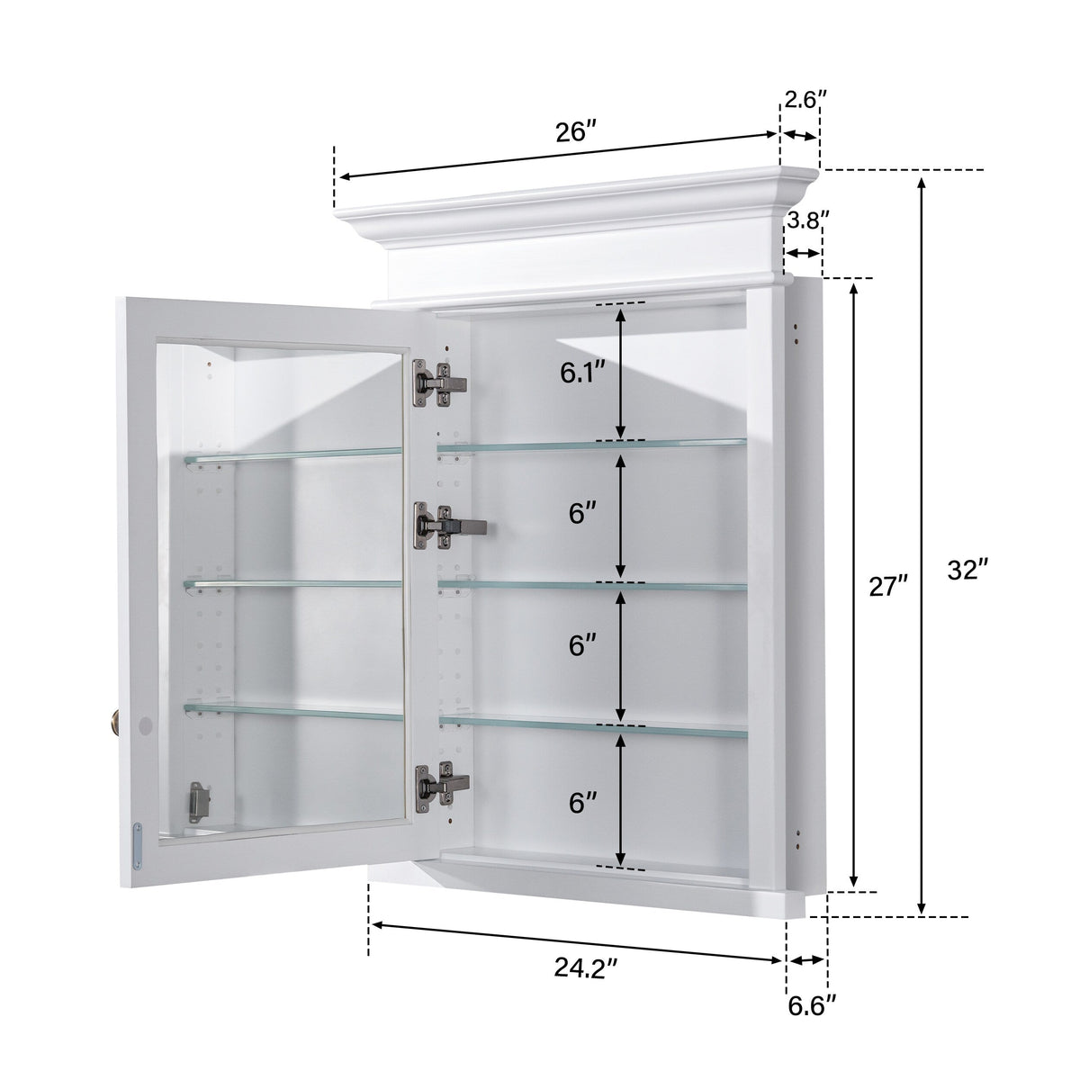 Forclover 40-in x 32-in Recessed Mount White Mirrored Soft Close Medicine Cabinet