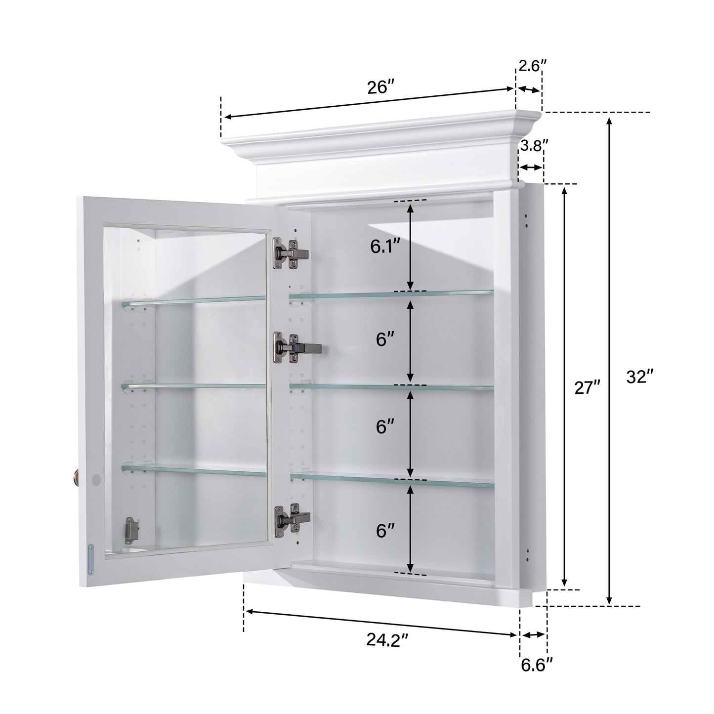 Forclover 40-in x 32-in Recessed Mount White Mirrored Soft Close Medicine Cabinet