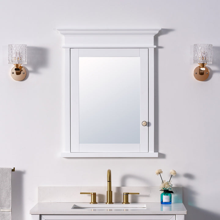WELLFOR GRACE Solid Wood 26-in x 32-in Recessed Mount White Mirrored Soft Close Medicine Cabinet