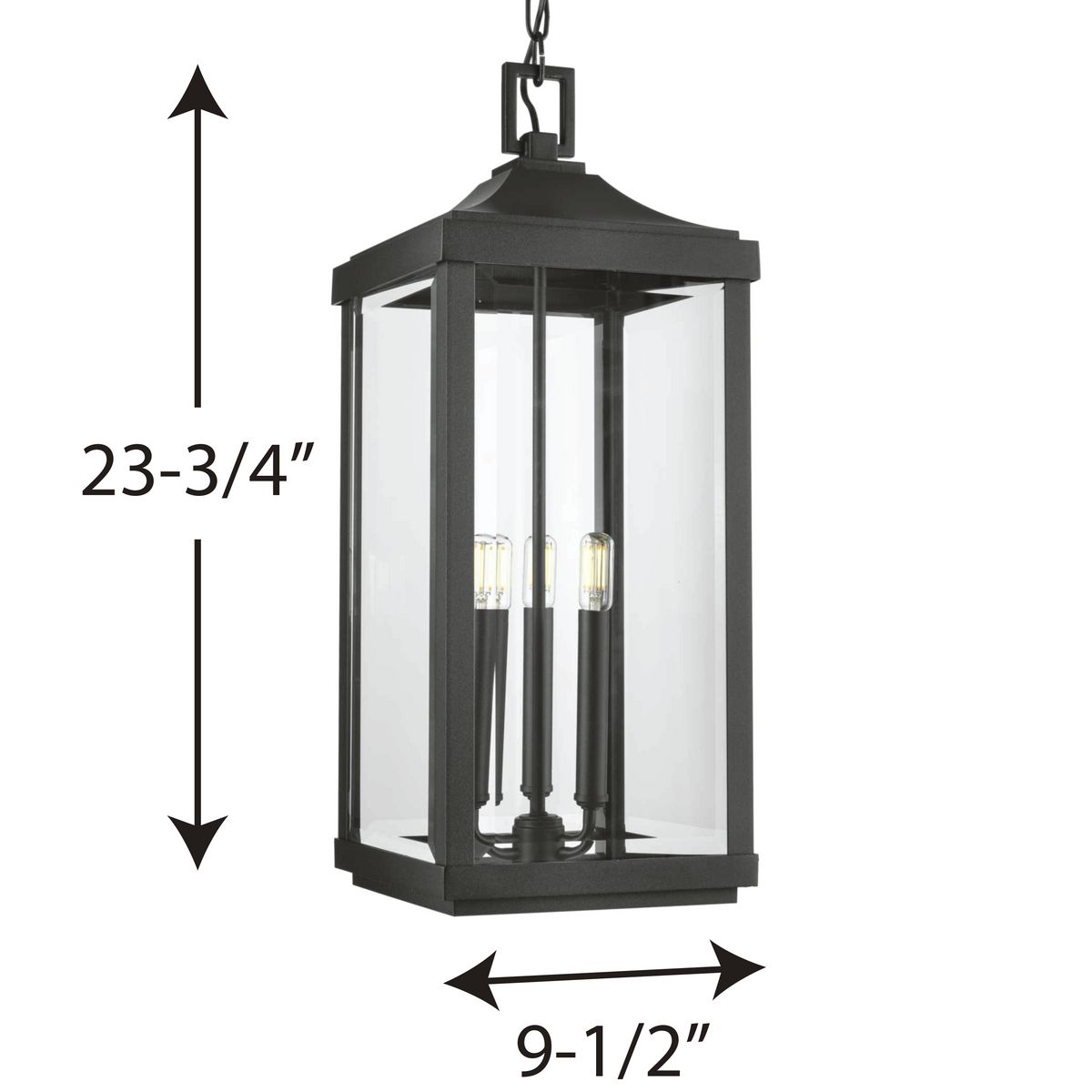Progress Lighting Gibbes Street 3-Light Black Traditional Clear Glass Lantern Mini Outdoor Hanging Pendant Light