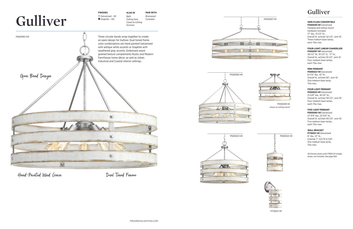 Progress Lighting Gulliver 4-Light Galvanized Farmhouse Lantern Medium Hanging Pendant Light