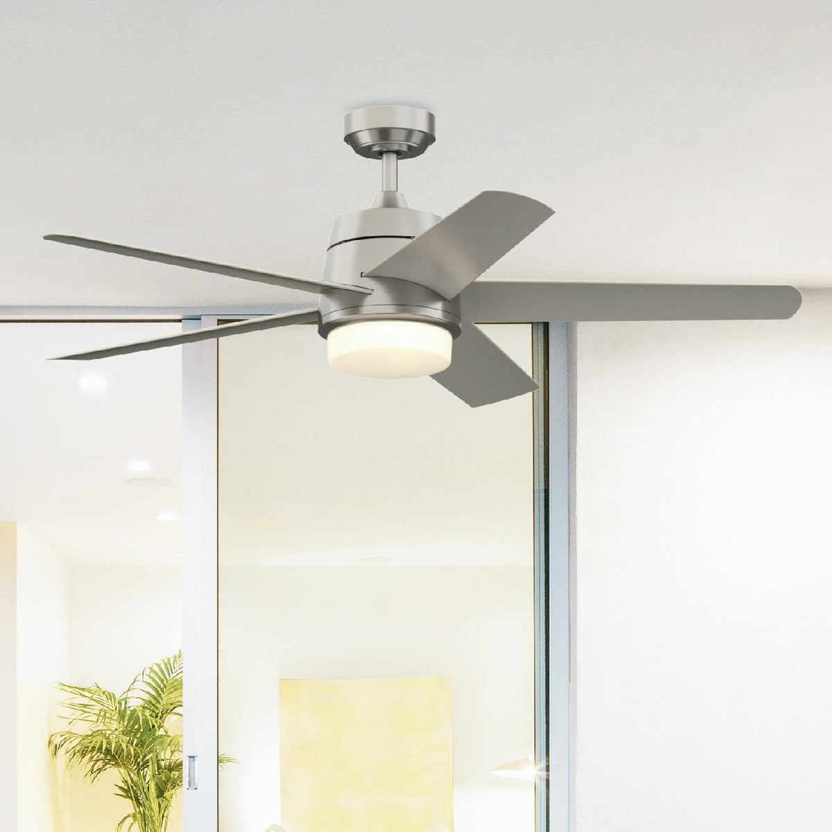 Fanimation Studio Collection Berlin 52-in Brushed Nickel LED Indoor/Outdoor Ceiling Fan with Remote (5-Blade)