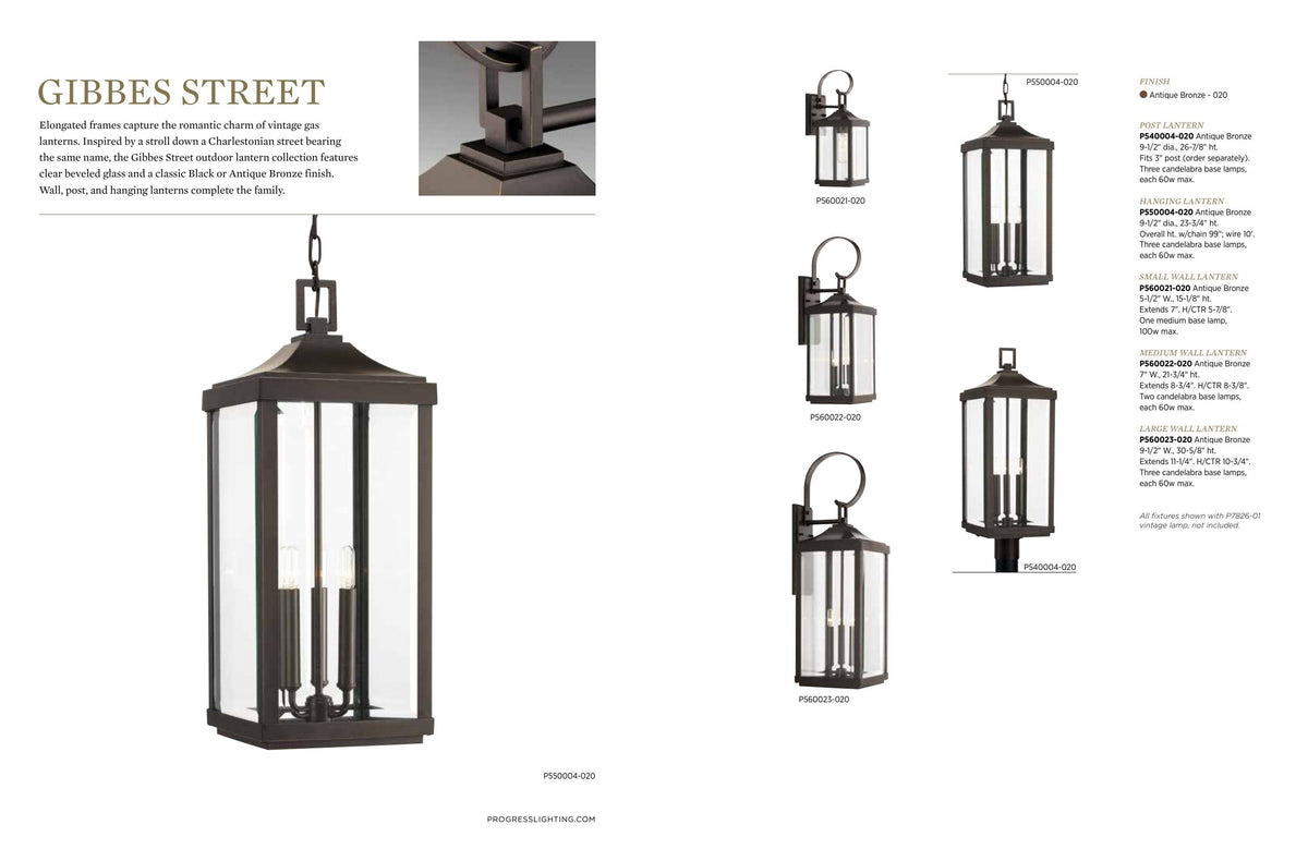 Progress Lighting Gibbes Street 3-Light Antique Bronze Traditional Beveled Glass Lantern Medium Indoor/Outdoor Hanging Pendant Light