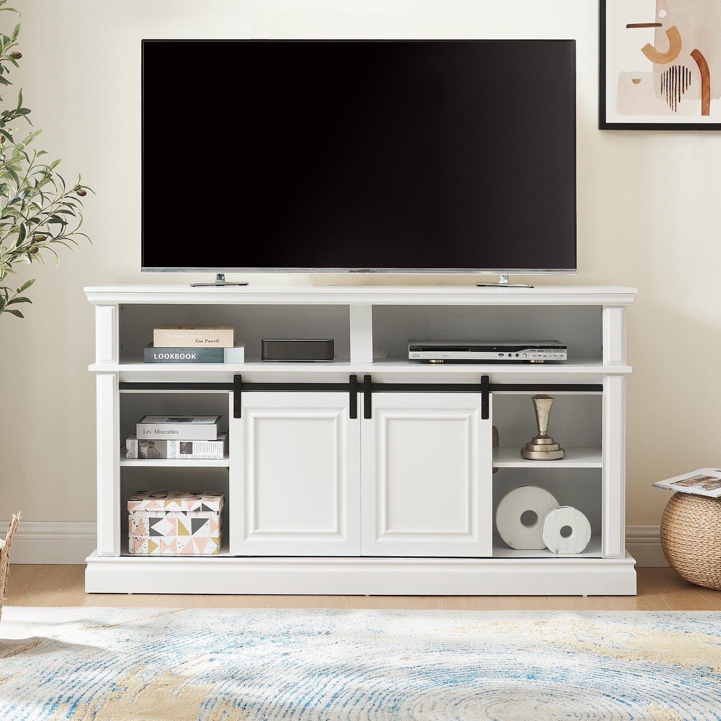 GZMR Mid Century style Entertainment TV Table Modern/Contemporary White Tv Cabinet (Accommodates TVs up to 65-in)