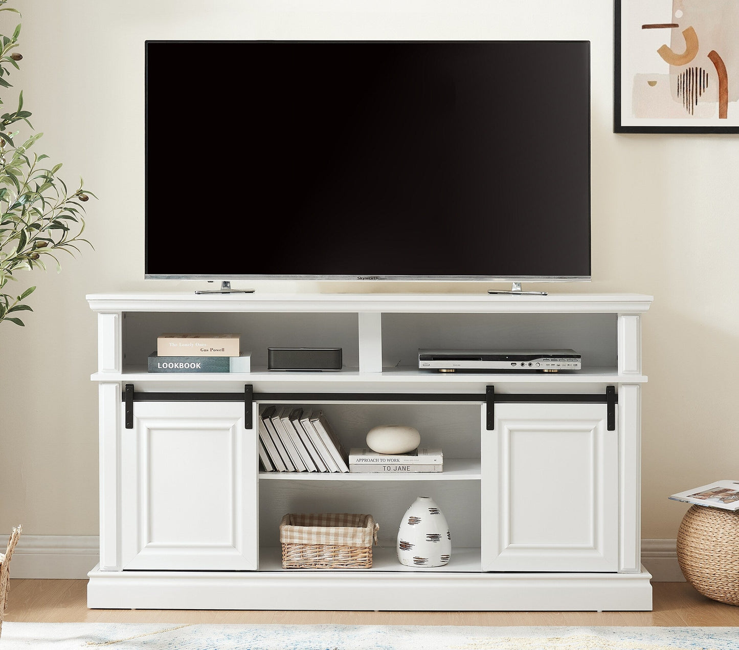 GZMR Mid Century style Entertainment TV Table Modern/Contemporary White Tv Cabinet (Accommodates TVs up to 65-in)