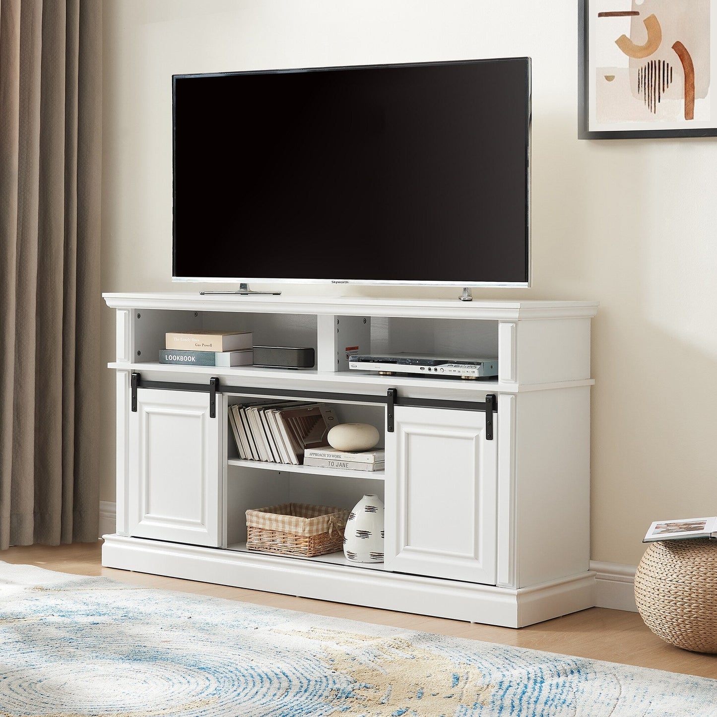 GZMR Mid Century style Entertainment TV Table Modern/Contemporary White Tv Cabinet (Accommodates TVs up to 65-in)