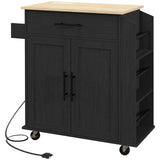 BABOOM Black Mdf Base with Mdf Wood Top Rolling Kitchen Island (15-in x 29.9-in x 34.1-in)