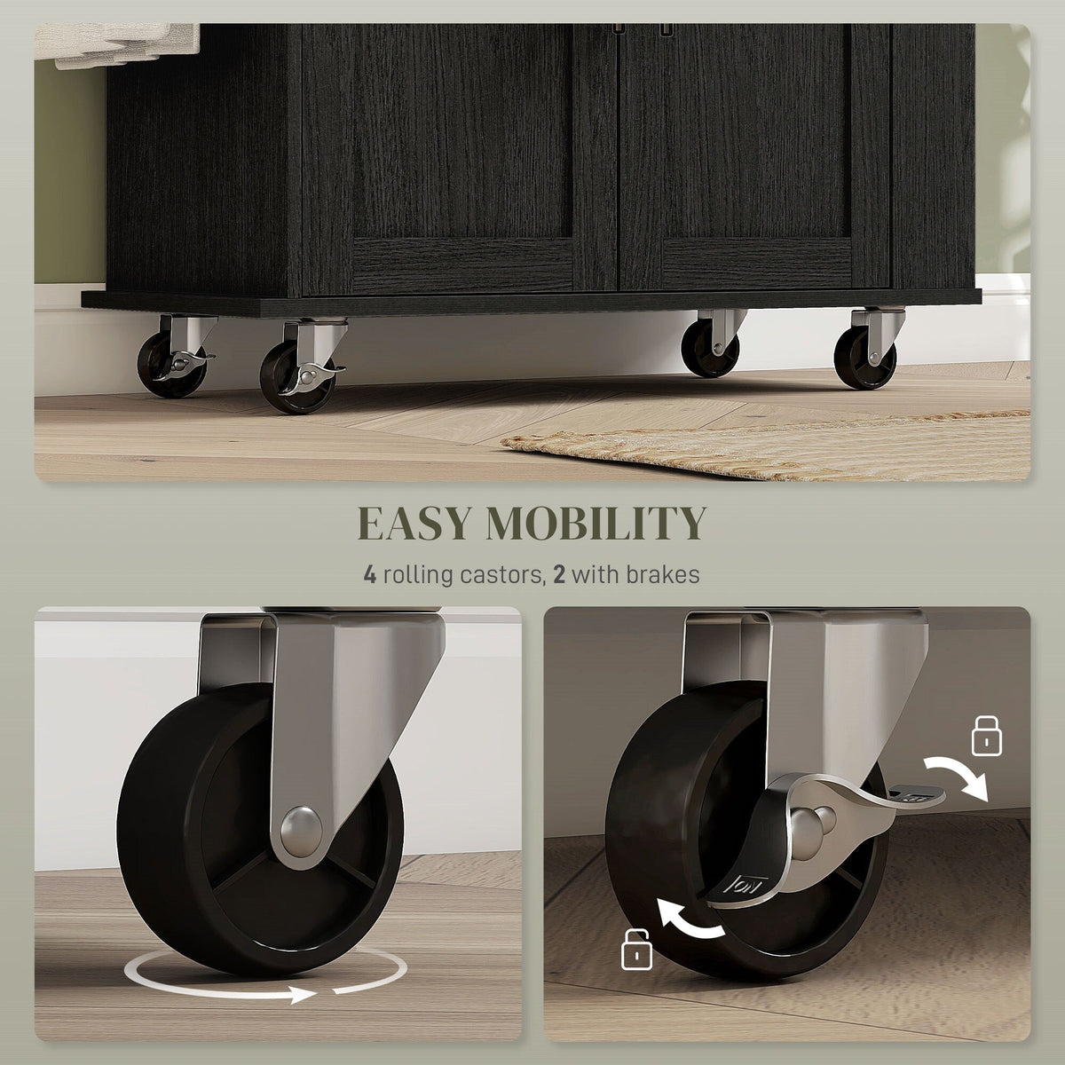 BABOOM Black Mdf Base with Mdf Wood Top Rolling Kitchen Island (15-in x 29.9-in x 34.1-in)