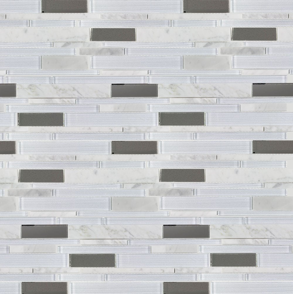 Elida Ceramica White 12-in x 12-in Mirrored Glass/Stone Linear Mosaic Wall Tile