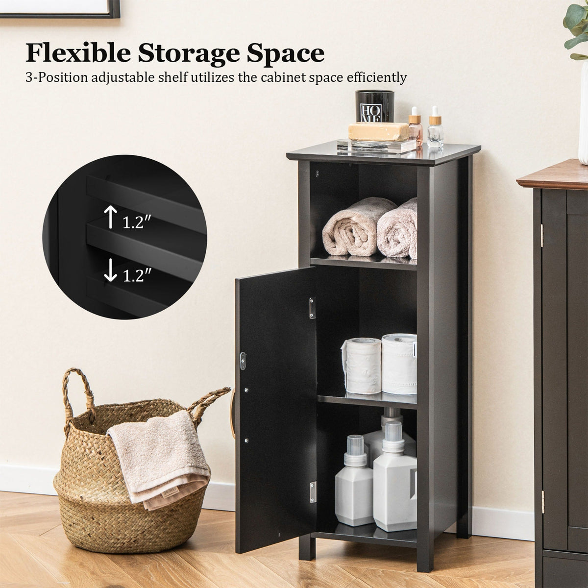 WELLFOR 12-in x 31.5-in x 12-in Black Freestanding Corner Linen Cabinet