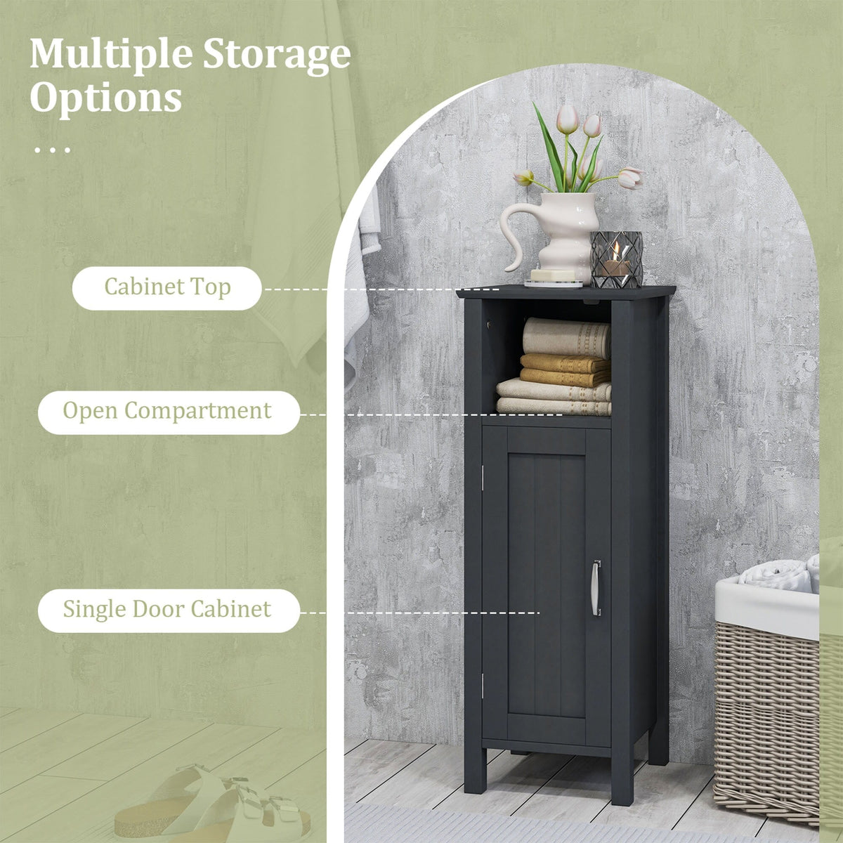 WELLFOR 12-in x 31.5-in x 12-in Black Freestanding Corner Linen Cabinet