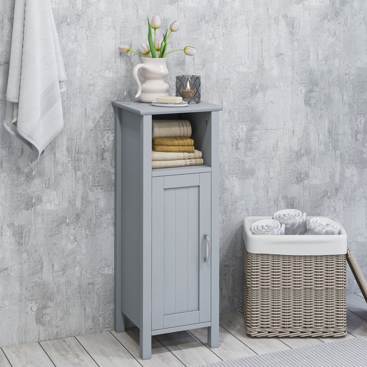 WELLFOR 12-in x 31.5-in x 12-in Gray Freestanding Corner Linen Cabinet