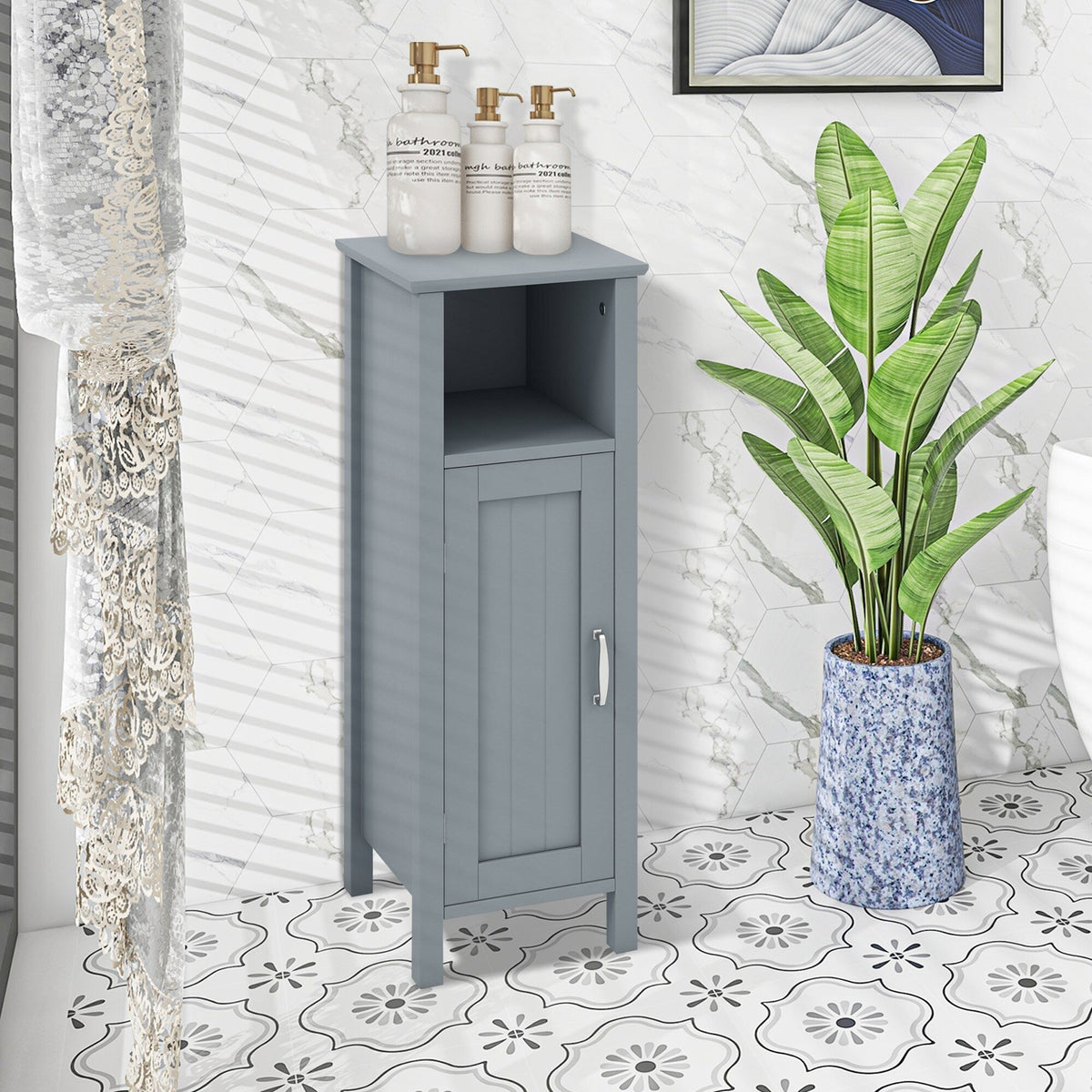 WELLFOR 12-in x 31.5-in x 12-in Gray Freestanding Corner Linen Cabinet