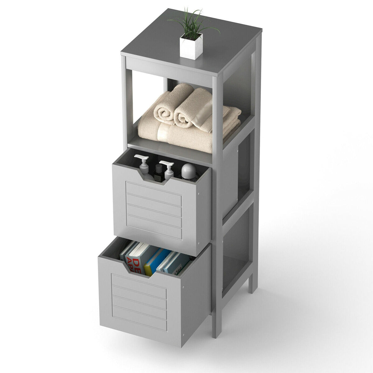 WELLFOR 12-in x 35-in x 11-in Gray Freestanding Corner Linen Cabinet