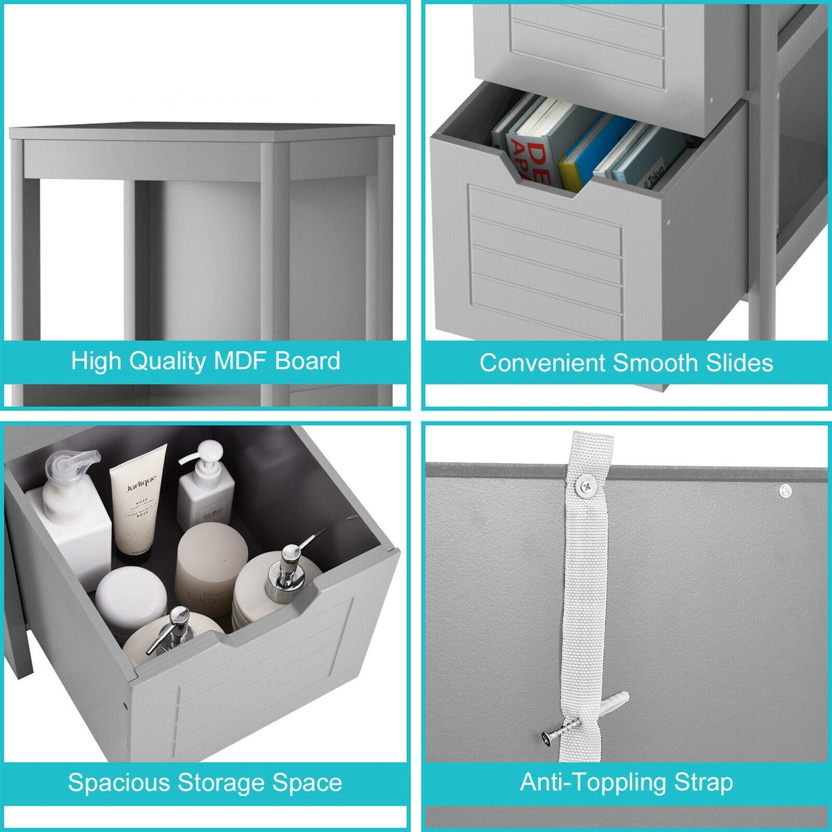 WELLFOR 12-in x 35-in x 11-in Gray Freestanding Corner Linen Cabinet