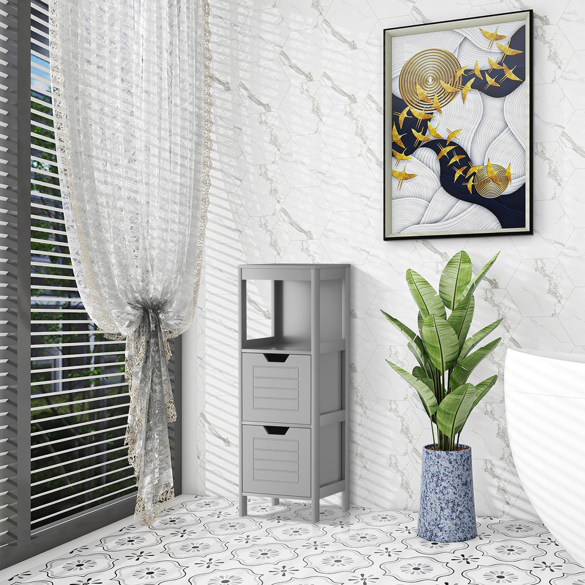 WELLFOR 12-in x 35-in x 11-in Gray Freestanding Corner Linen Cabinet