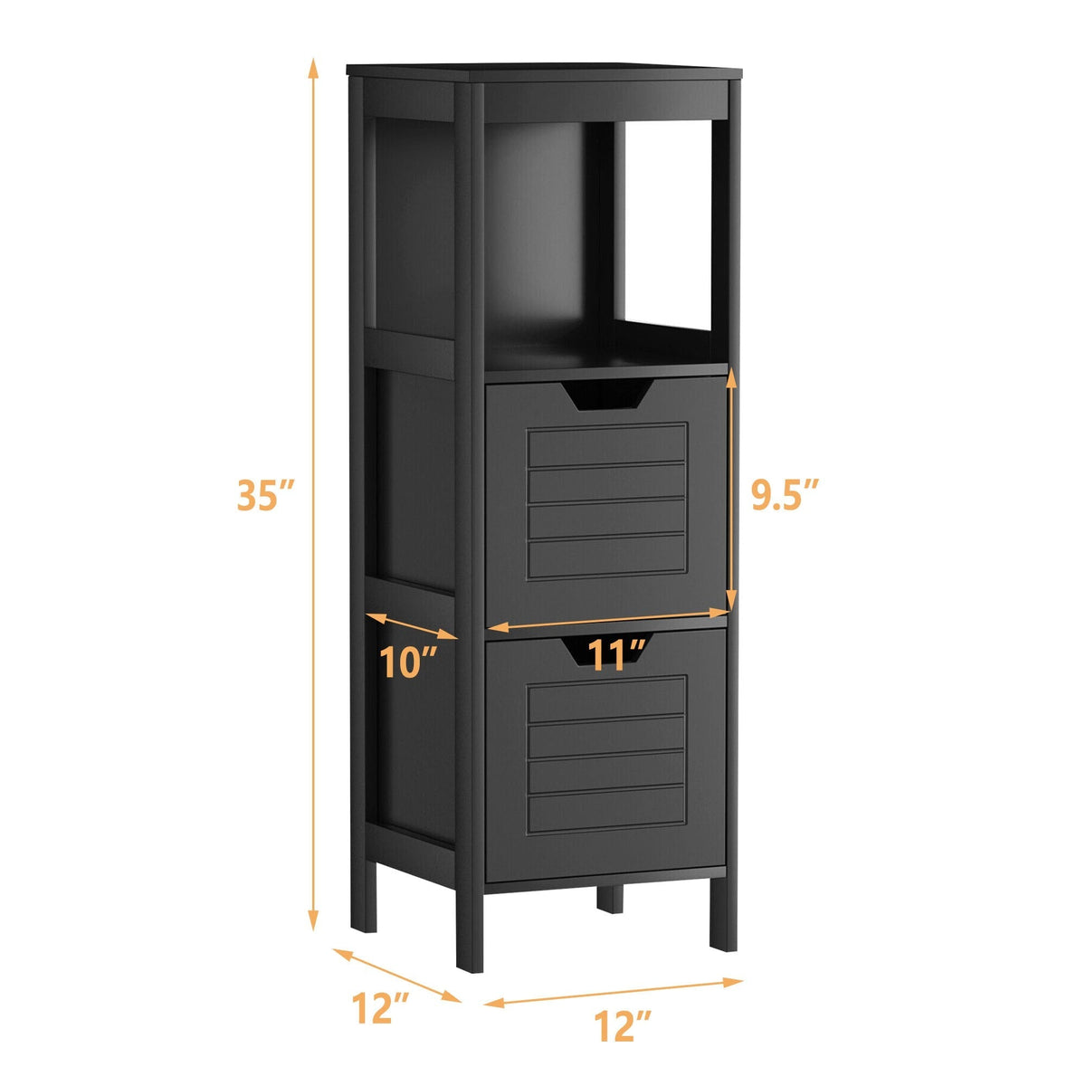 WELLFOR 12-in x 35-in x 11-in Black Freestanding Corner Linen Cabinet