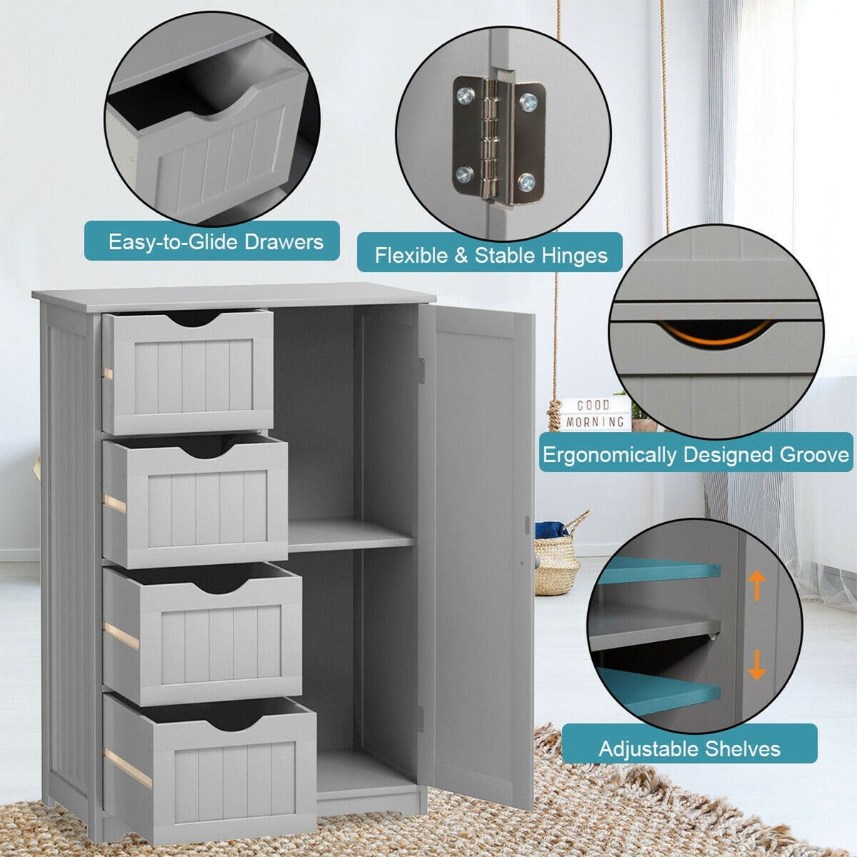 WELLFOR 22-in x 32-in x 12-in Gray Freestanding Linen Cabinet