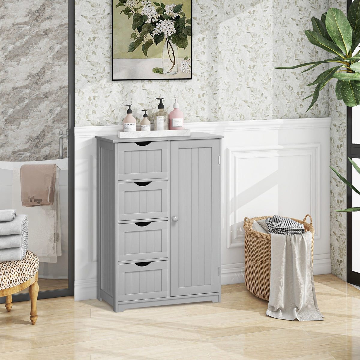 WELLFOR 22-in x 32-in x 12-in Gray Freestanding Linen Cabinet