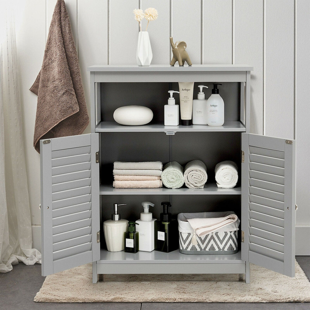 WELLFOR 23.5-in x 31.5-in x 12-in Gray Freestanding Linen Cabinet