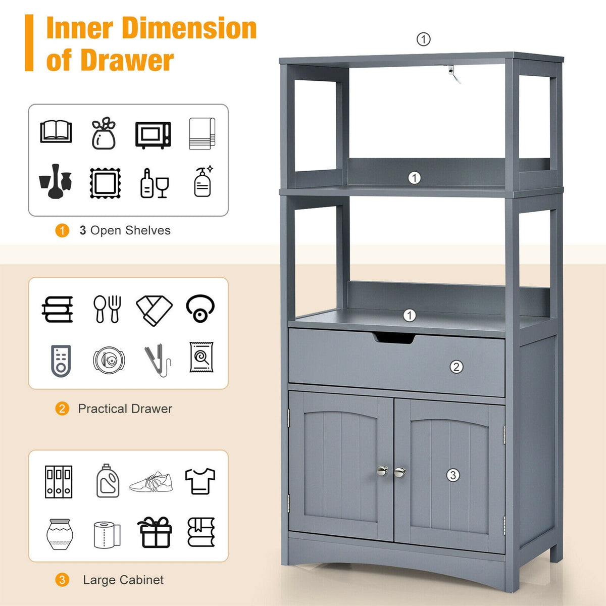 WELLFOR 24-in x 48-in x 13-in Gray Freestanding Linen Cabinet