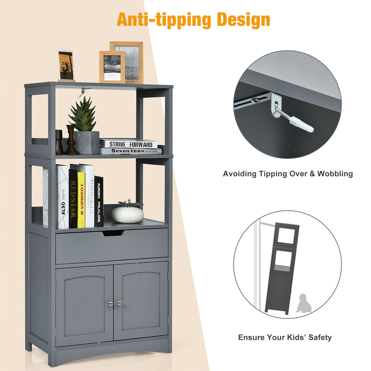WELLFOR 24-in x 48-in x 13-in Gray Freestanding Linen Cabinet