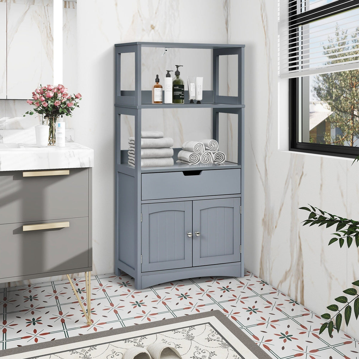 WELLFOR 24-in x 48-in x 13-in Gray Freestanding Linen Cabinet