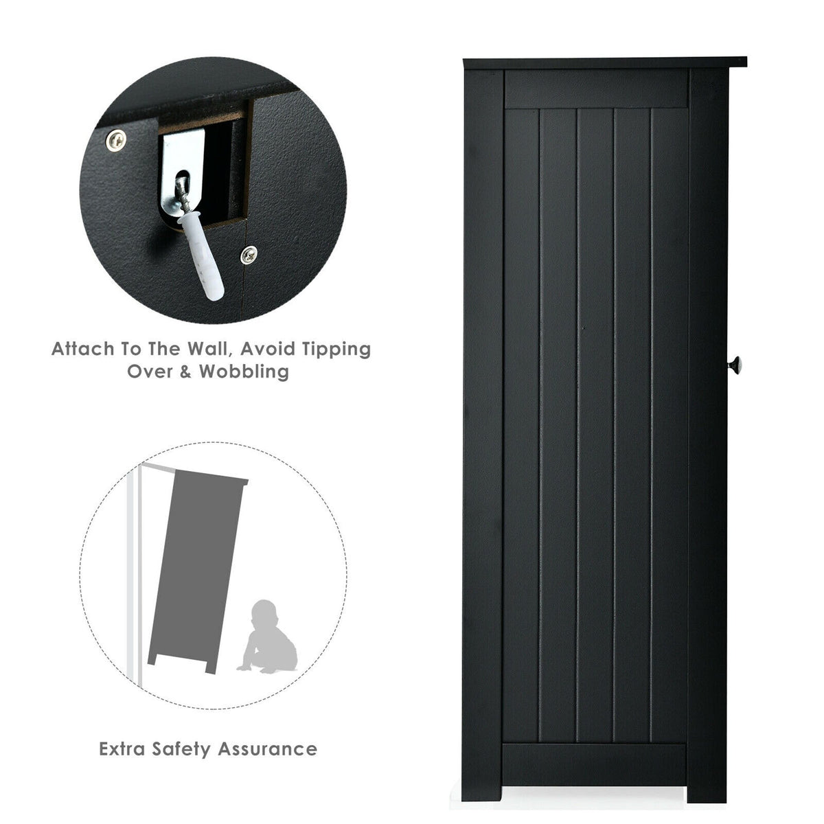 WELLFOR 24-in x 32-in x 12-in Black Freestanding Linen Cabinet