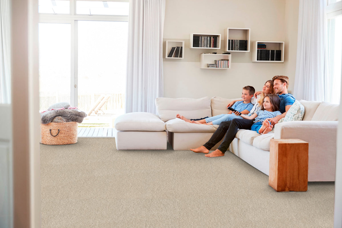 STAINMASTER Essentials Blue Diamonds II 12-ft Bleached Textured Indoor Carpet