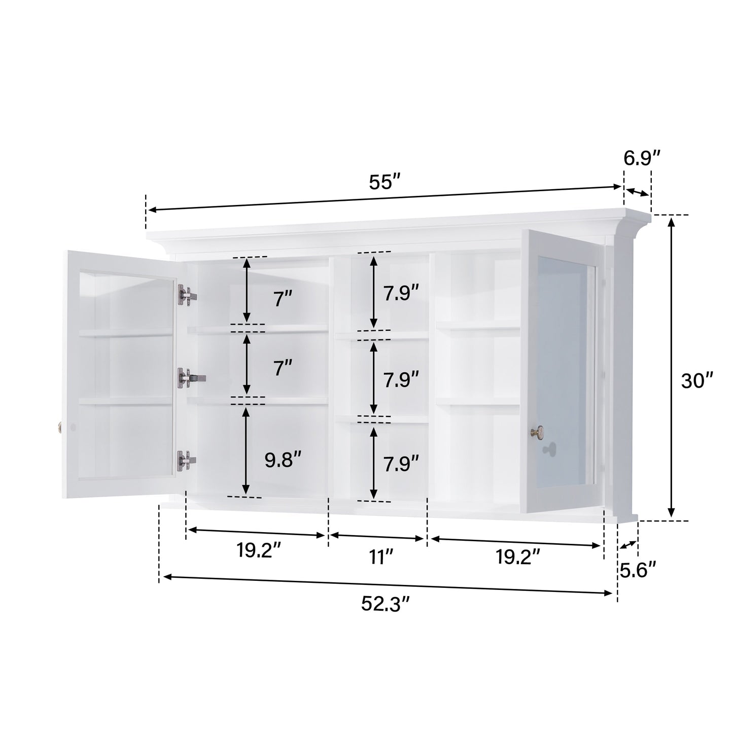 Forclover 55-in x 30-in Surface Mount White Mirrored Soft Close Medicine Cabinet