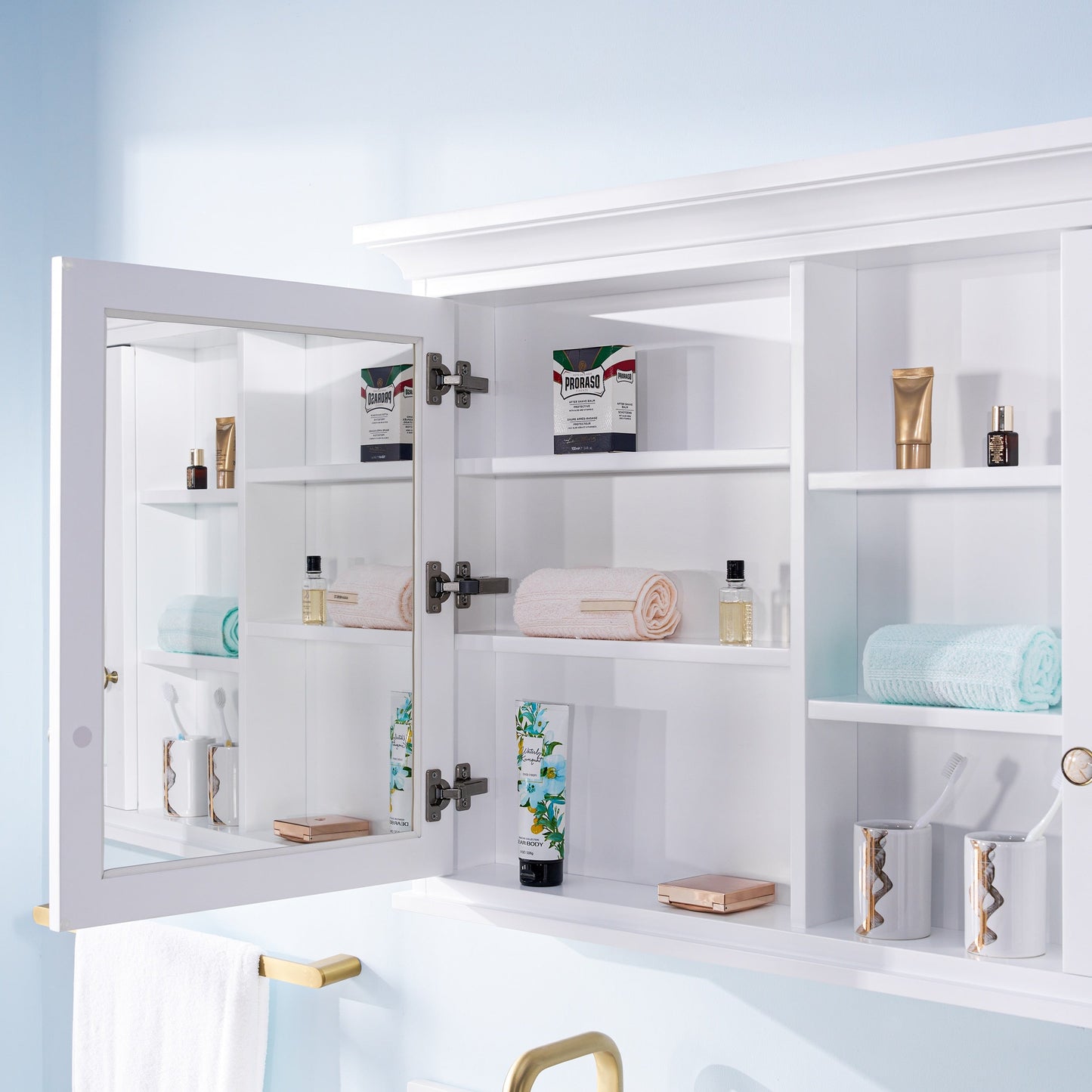 Forclover 55-in x 30-in Surface Mount White Mirrored Soft Close Medicine Cabinet
