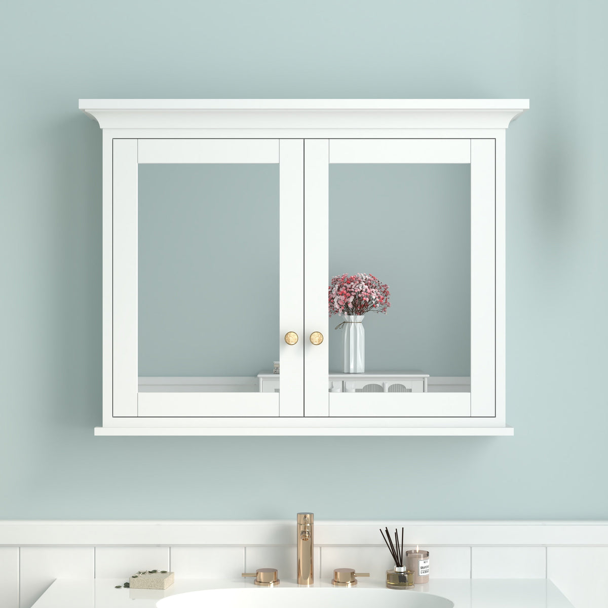 Forclover 40-in x 30-in Surface Mount White Mirrored Soft Close Medicine Cabinet