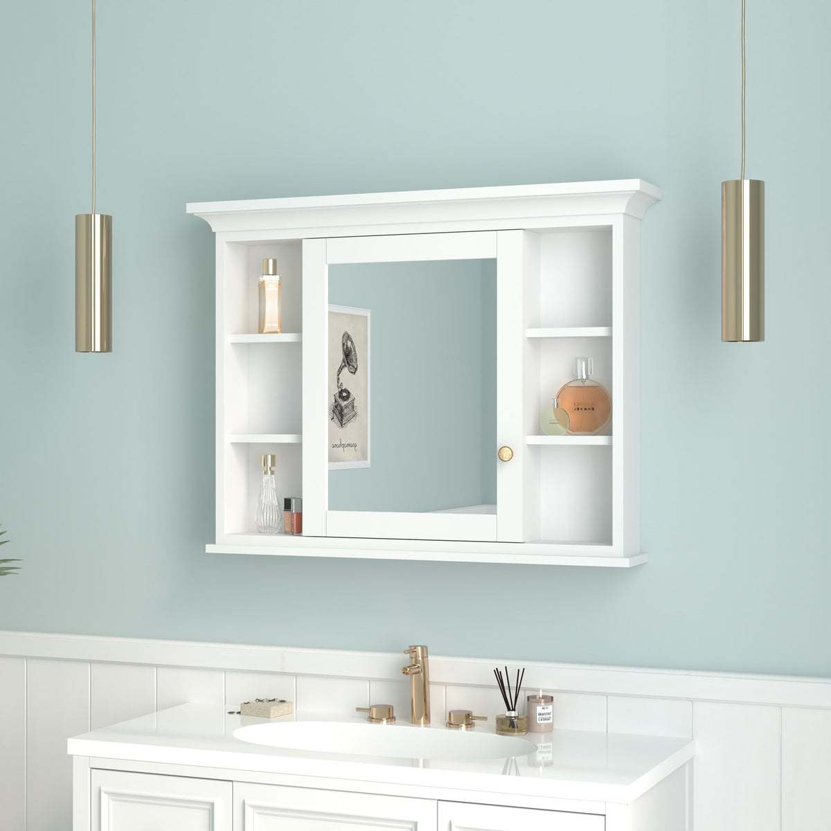 Forclover 40-in x 30-in Surface Mount White Mirrored Soft Close Medicine Cabinet