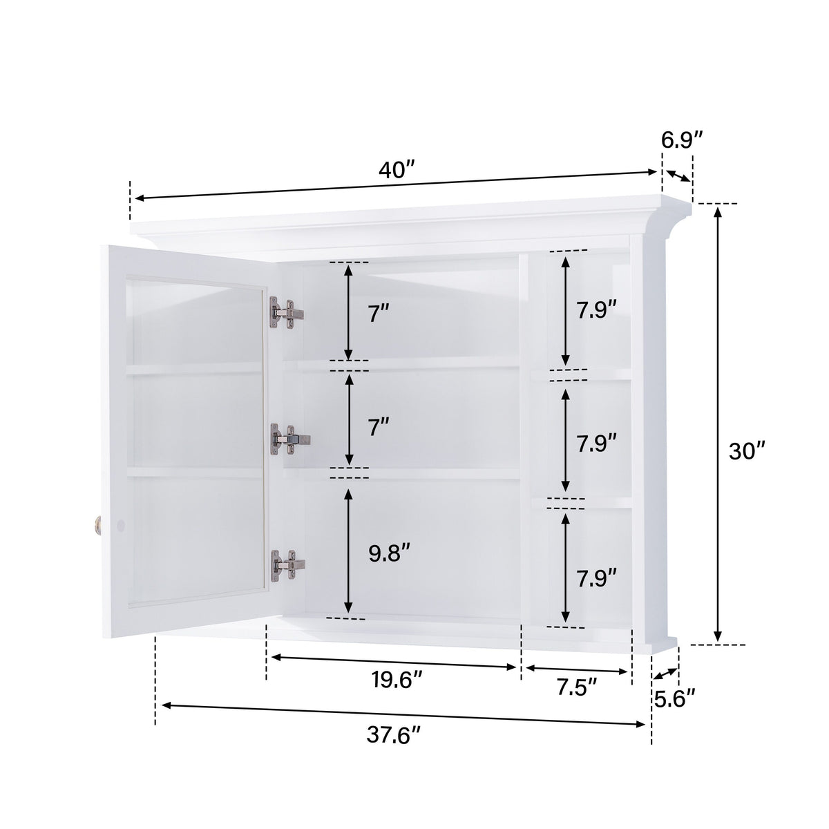 Forclover 40-in x 30-in Surface Mount White Mirrored Soft Close Medicine Cabinet