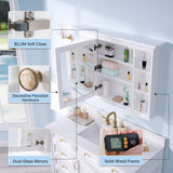 Forclover 40-in x 30-in Surface Mount White Mirrored Soft Close Medicine Cabinet