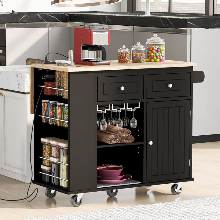 ModernLuxe Black Wood Base with Wood Top Rolling Kitchen Island (29.33-in x 39.8-in x 33.7-in)