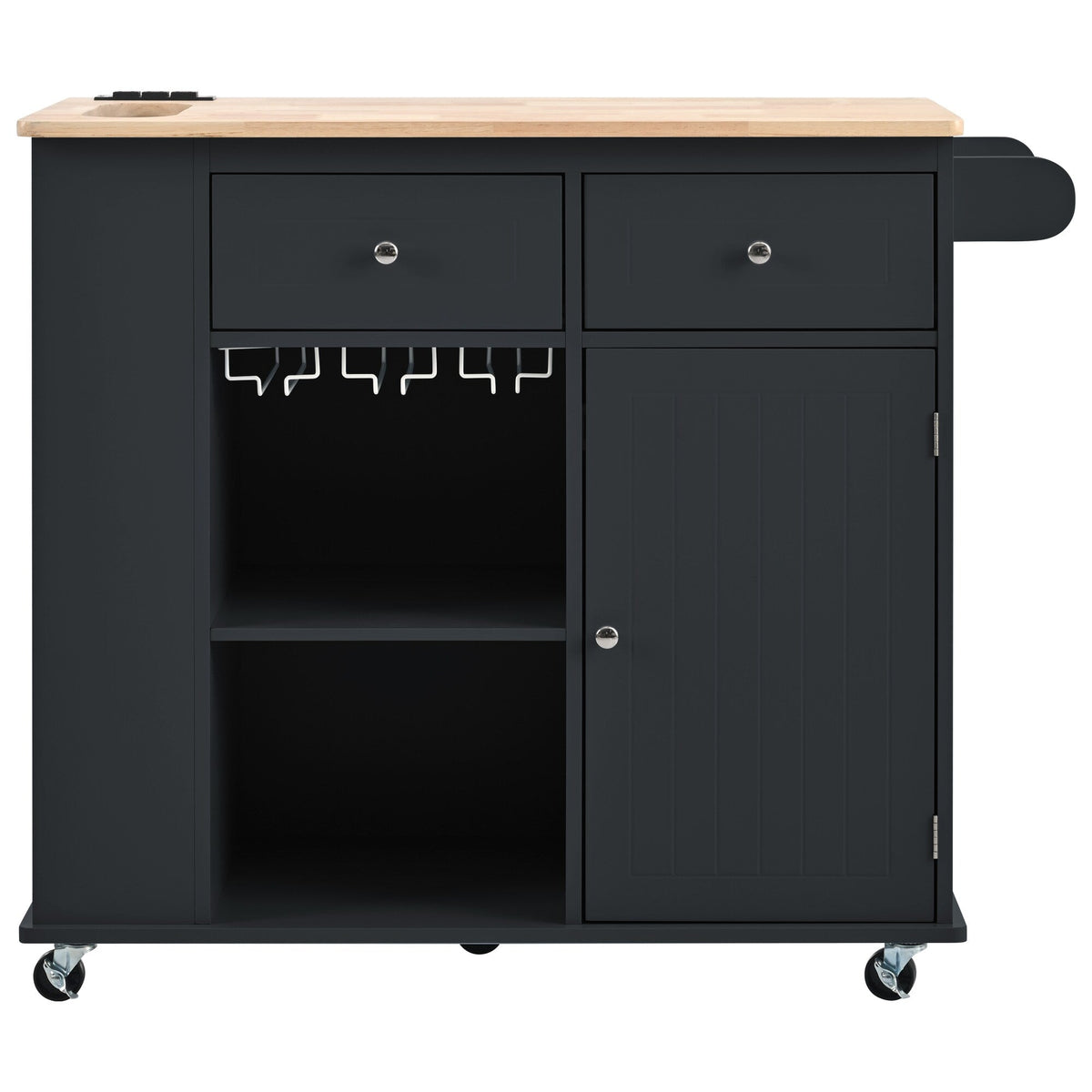 ModernLuxe Black Wood Base with Wood Top Rolling Kitchen Island (29.33-in x 39.8-in x 33.7-in)
