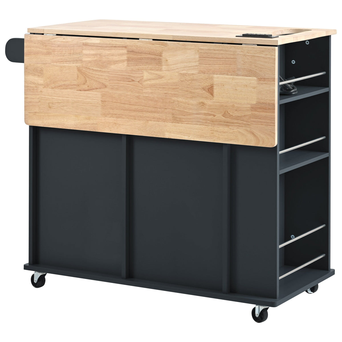 ModernLuxe Black Wood Base with Wood Top Rolling Kitchen Island (29.33-in x 39.8-in x 33.7-in)