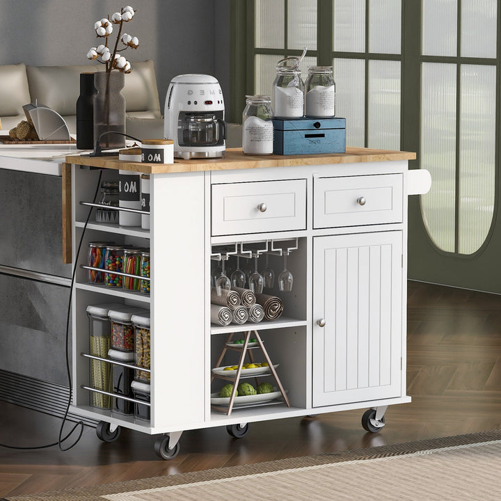 ModernLuxe White Wood Base with Wood Top Rolling Kitchen Island (29.33-in x 39.8-in x 33.7-in)