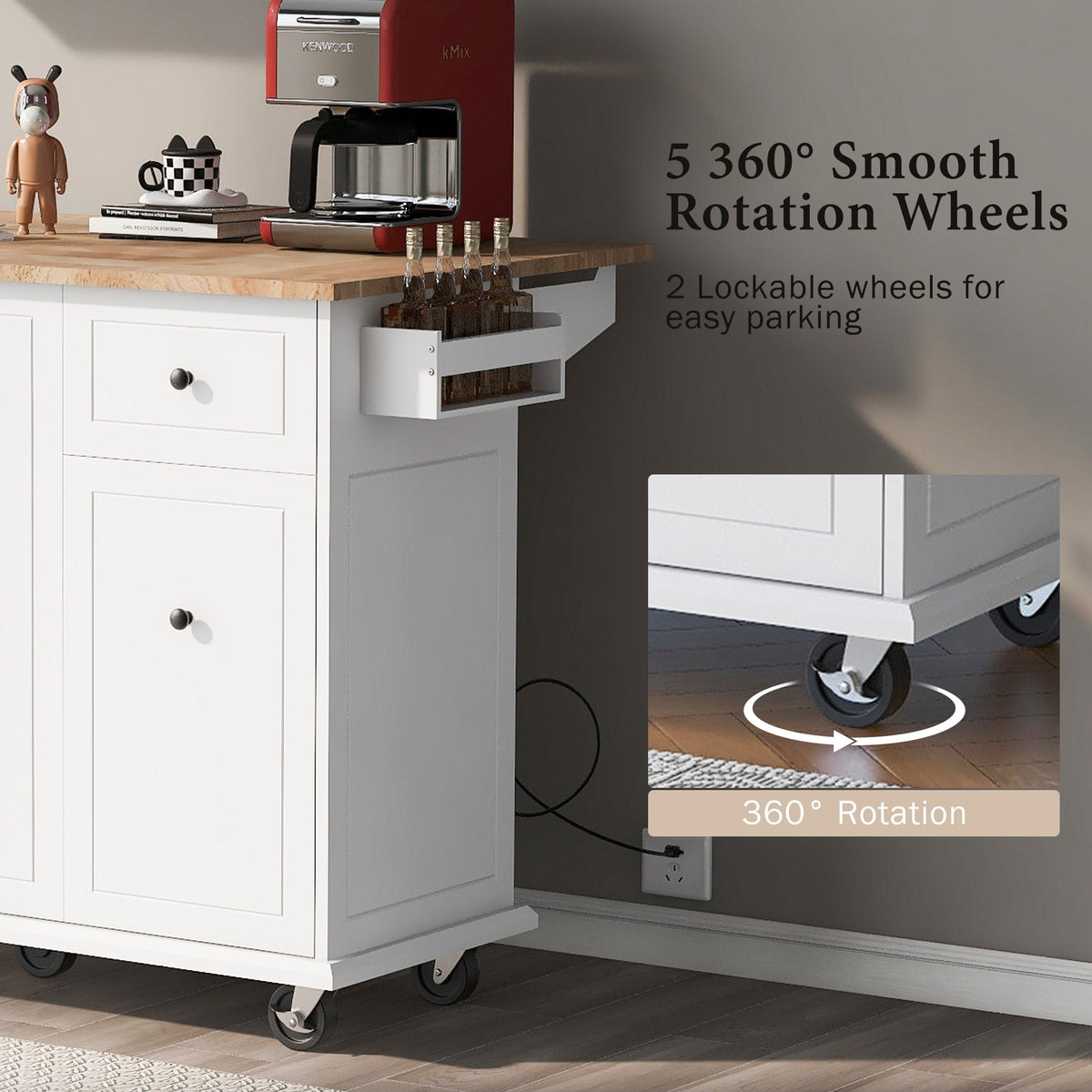 ModernLuxe White Wood Base with Wood Top Rolling Kitchen Island (28.74-in x 53.94-in x 36.81-in)