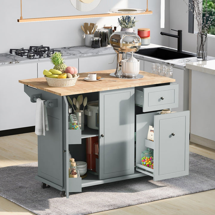 ModernLuxe Gray Wood Base with Wood Top Rolling Kitchen Island (28.74-in x 53.94-in x 36.81-in)