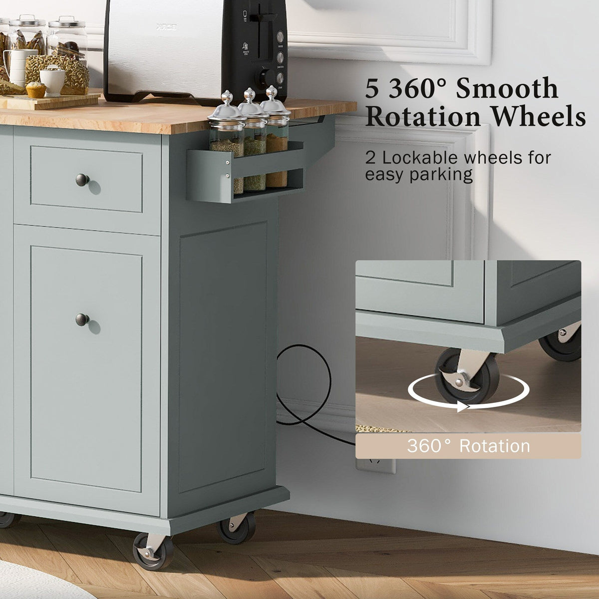 ModernLuxe Gray Wood Base with Wood Top Rolling Kitchen Island (28.74-in x 53.94-in x 36.81-in)