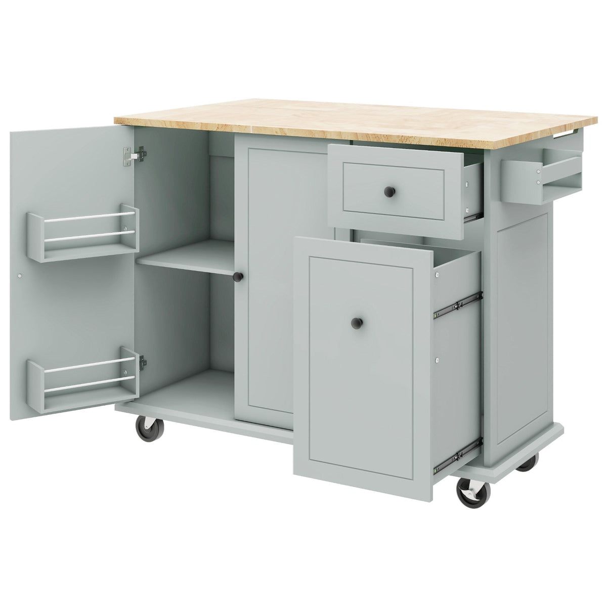 ModernLuxe Gray Wood Base with Wood Top Rolling Kitchen Island (28.74-in x 53.94-in x 36.81-in)