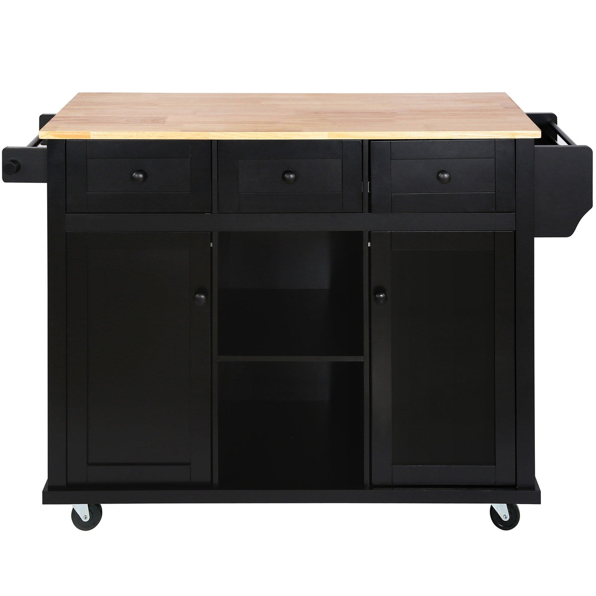 ModernLuxe Black Wood Base with Wood Top Rolling Kitchen Island (29.5-in x 53.1-in x 37.2-in)