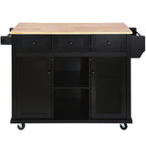 ModernLuxe Black Wood Base with Wood Top Rolling Kitchen Island (29.5-in x 53.1-in x 37.2-in)