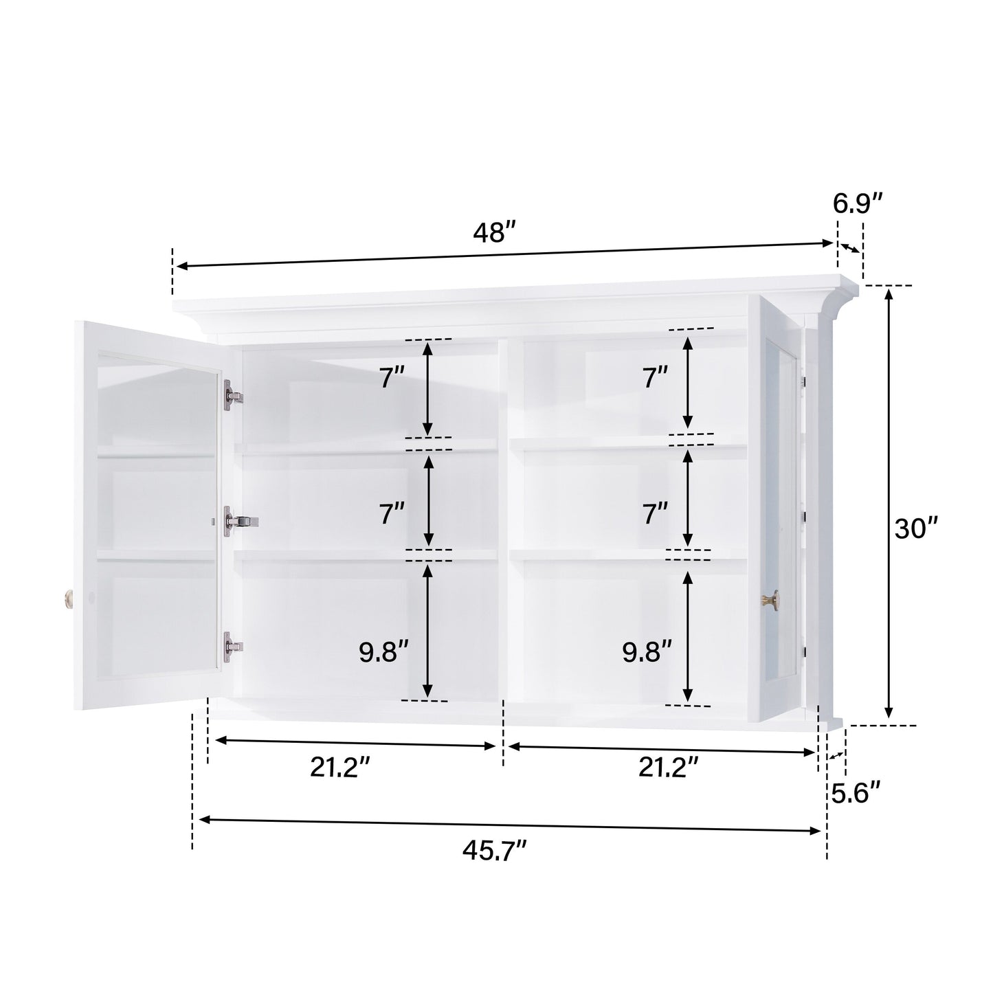 Forclover 48-in x 30-in Surface Mount White Mirrored Soft Close Medicine Cabinet