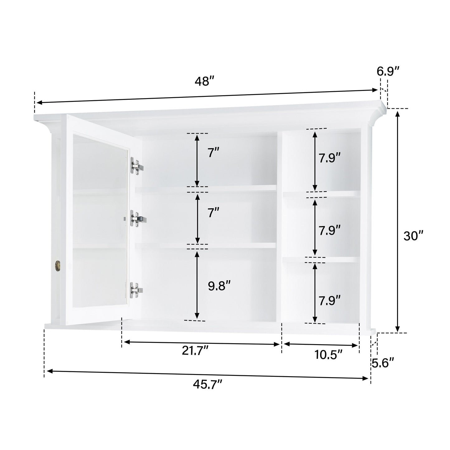 Forclover 48-in x 30-in Surface Mount White Mirrored Soft Close Medicine Cabinet